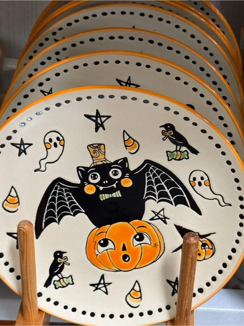 Halloween Bat & Pumpkin Party 8” Plate - Orange/Black set 4